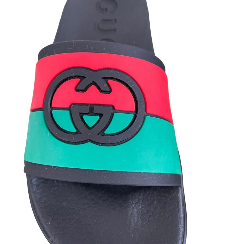 GUCCI Women's Interlocking G Slide Sandal Black Red Green Size 37 NEW - Picture 8 of 15